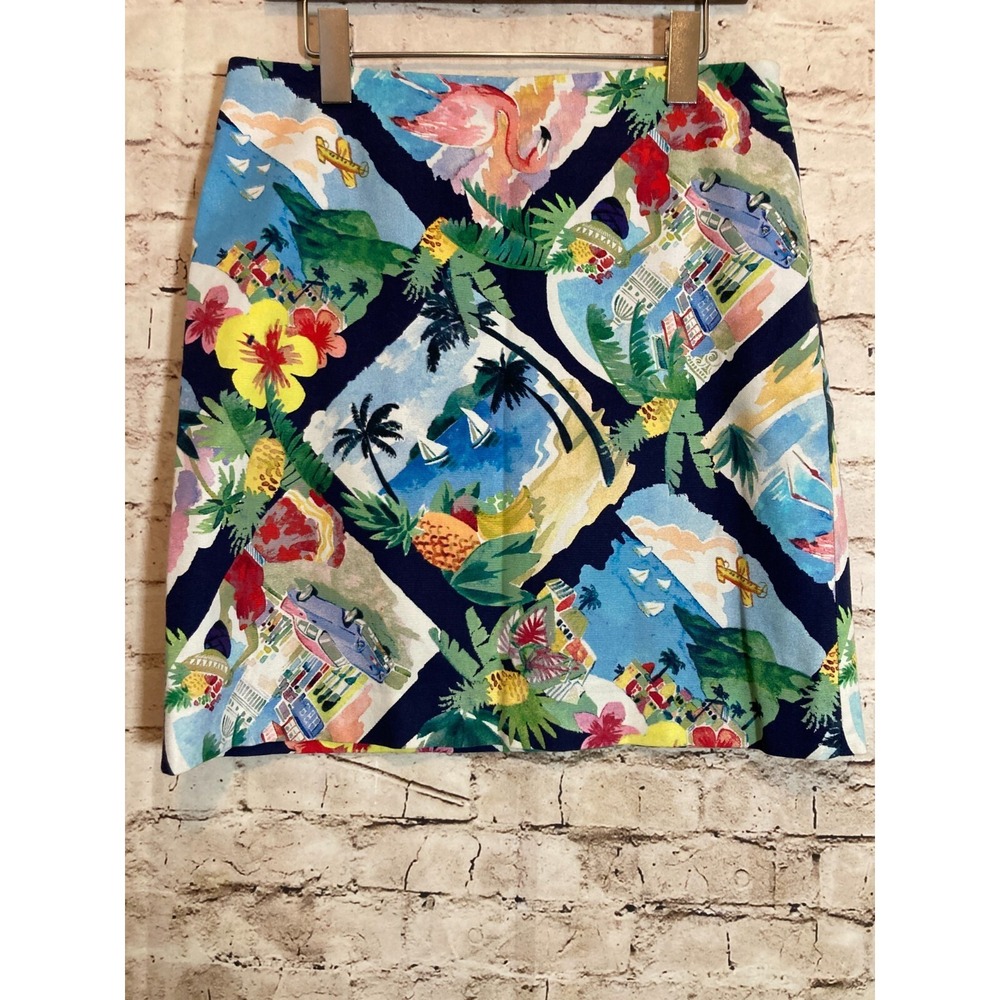 Talbots Skirt Womens 2 A Line Tropical Beach‎ Vacation Print Colorful Zip Side